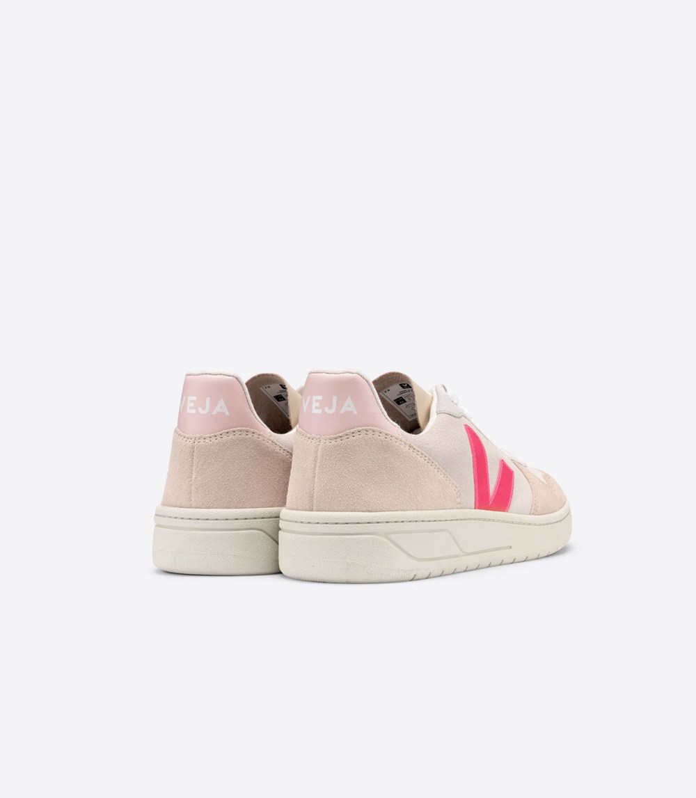 Veja Trainers Womens Beige/Pink - V-10 Suede Multico Natural - NEZK-36145